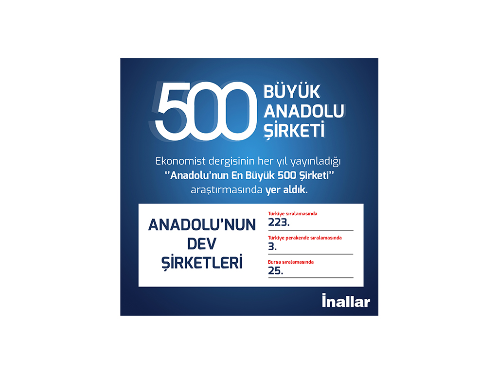 Anadolu'nun En Büyük 500 Şirketi Arasında 223. Sırada Yer Aldık.